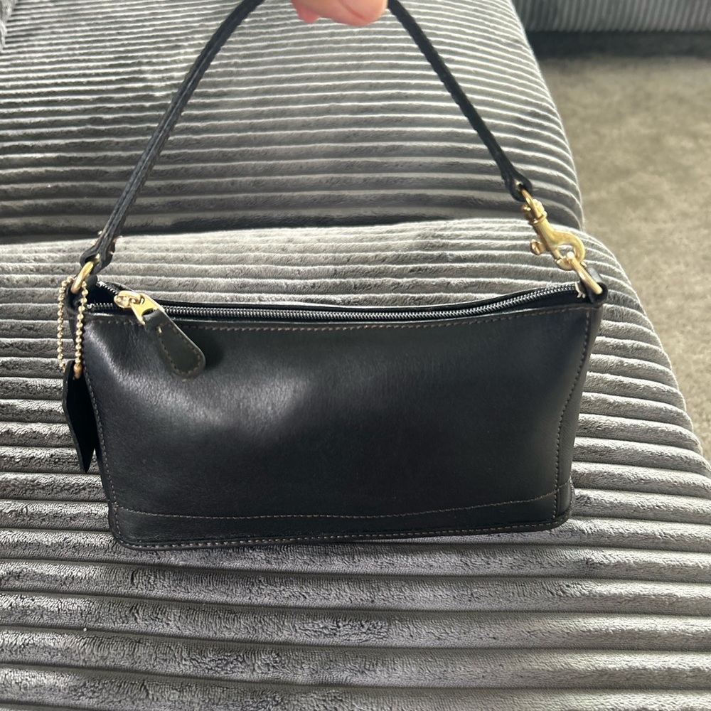 9311 Rare Coach Black Leather pouch with Gold Accents